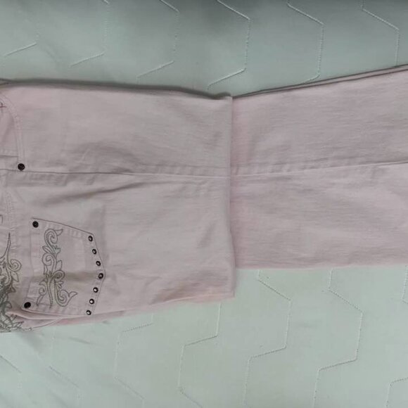 Blush - pale pink, embroidered Size 14 low rise and flare leg jeans- Size 14 - Picture 4 of 4